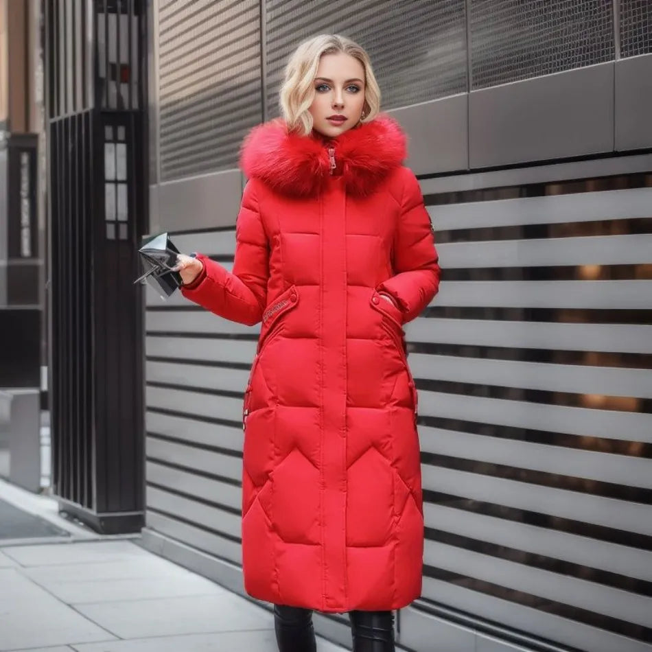 Arctic Shield Long Hooded Winter Parka with Fluffy Trim