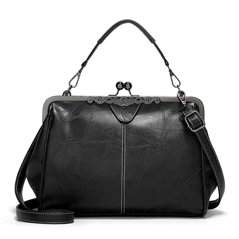 Vivienne – Vintage Kiss Lock Vegan Leather Shoulder Bag