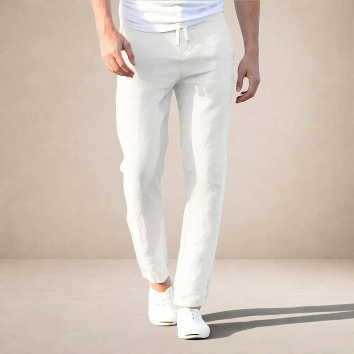Linen Summer Pants Men Regular Fit Breathable Material Elastic Waist