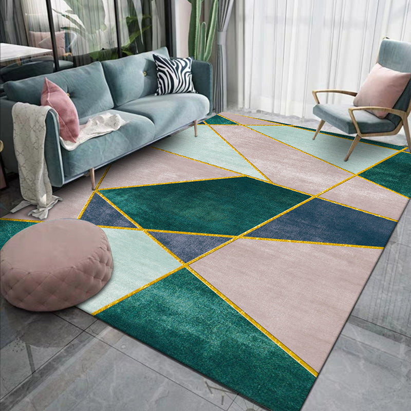 Modern Color Block Floor Rug - Washable Polyester with Non-Slip Backing