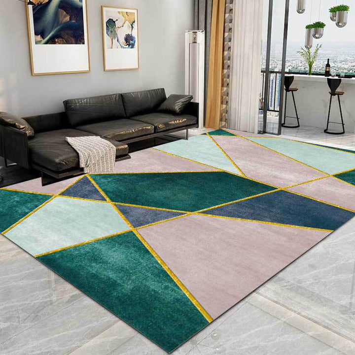 Modern Color Block Floor Rug - Washable Polyester with Non-Slip Backing