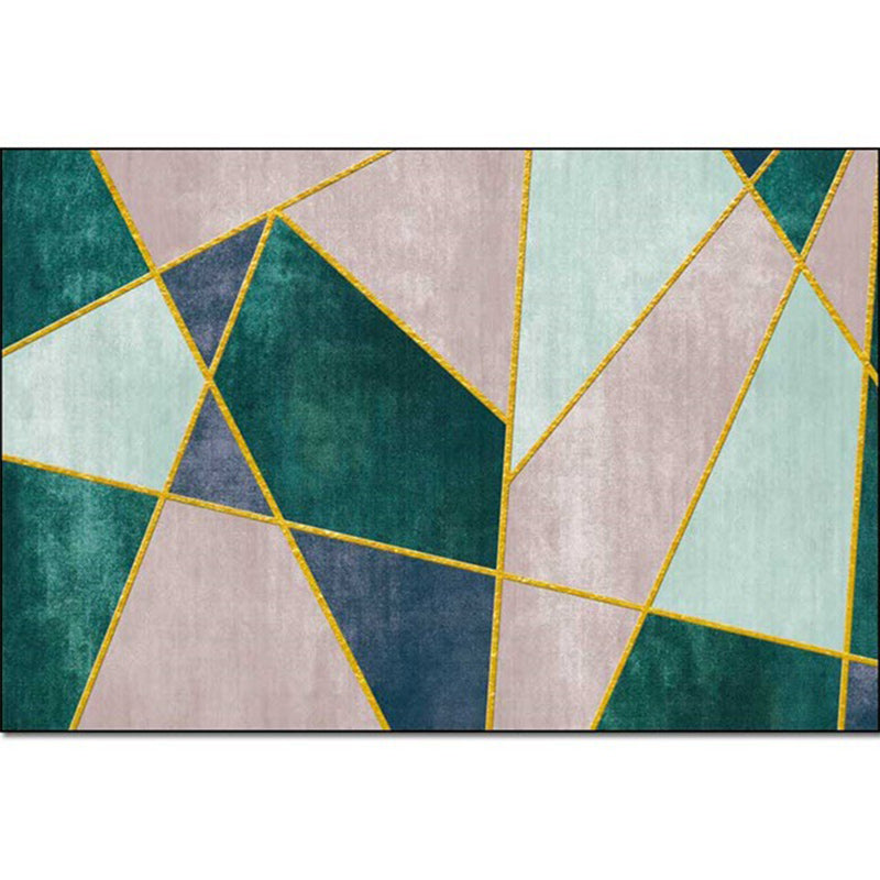 Modern Color Block Floor Rug - Washable Polyester with Non-Slip Backing