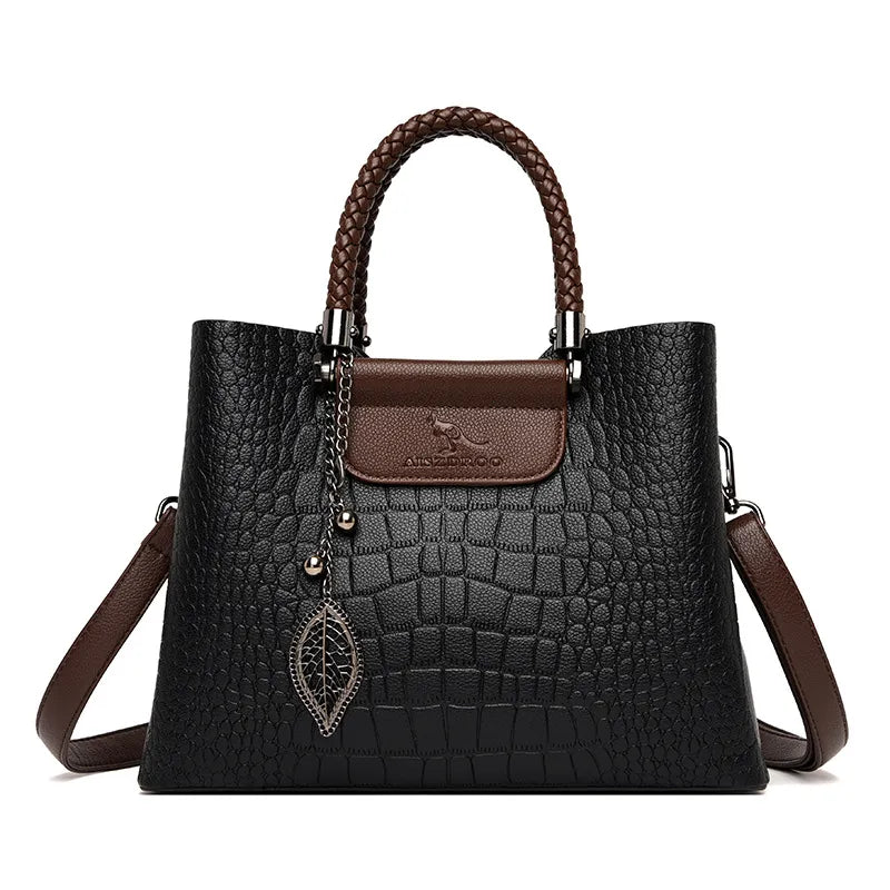 Lena – Croc Embossed Top Handle Bag, Shoulder Bag