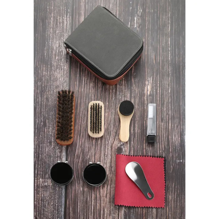 LuxeShine 9-Piece Shoe Care Set | Premium Horsehair Brush and Leather Care Polishing Kit