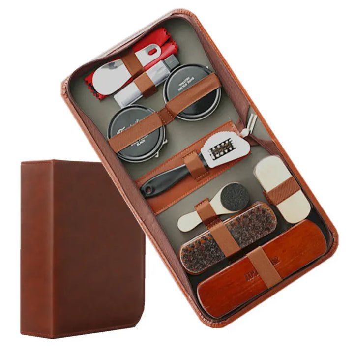 LuxeShine 9-Piece Shoe Care Set | Premium Horsehair Brush and Leather Care Polishing Kit
