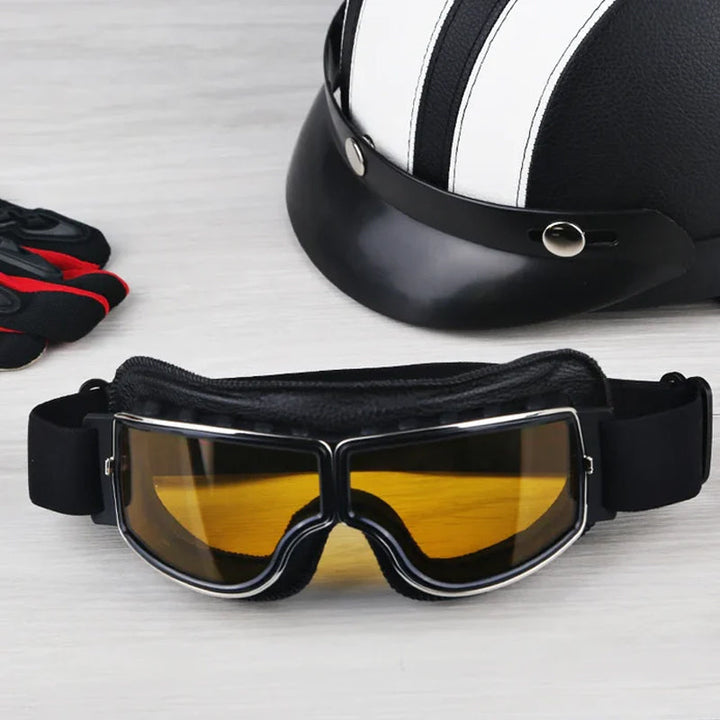 Classic Leather Aviator Goggles - Vintage Motorcycle Style with UV Protection