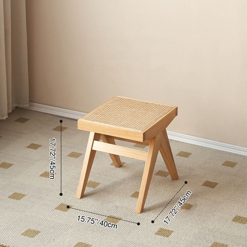 Traditional Japanese Rubberwood and Synthetic Fiber Rectangular V-Shaped Bench with Handwoven Seat for Entryway and Living Room