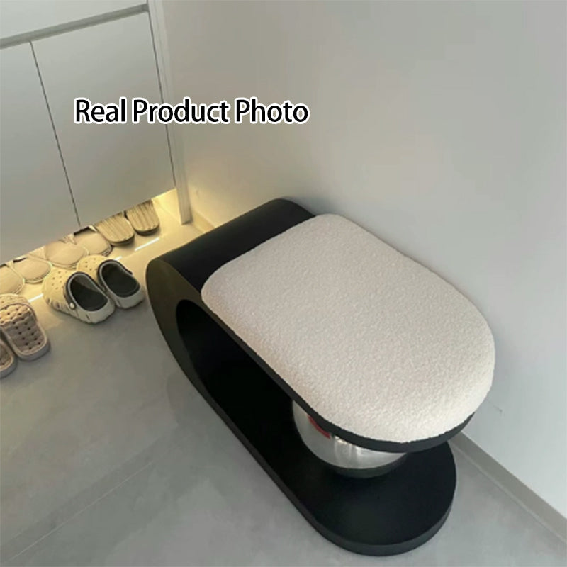 Modern Art Deco Geometric Carbon Steel Iron Stainless Steel Sherpa Fabric Bench Without Backrest and Armrests for Entrance