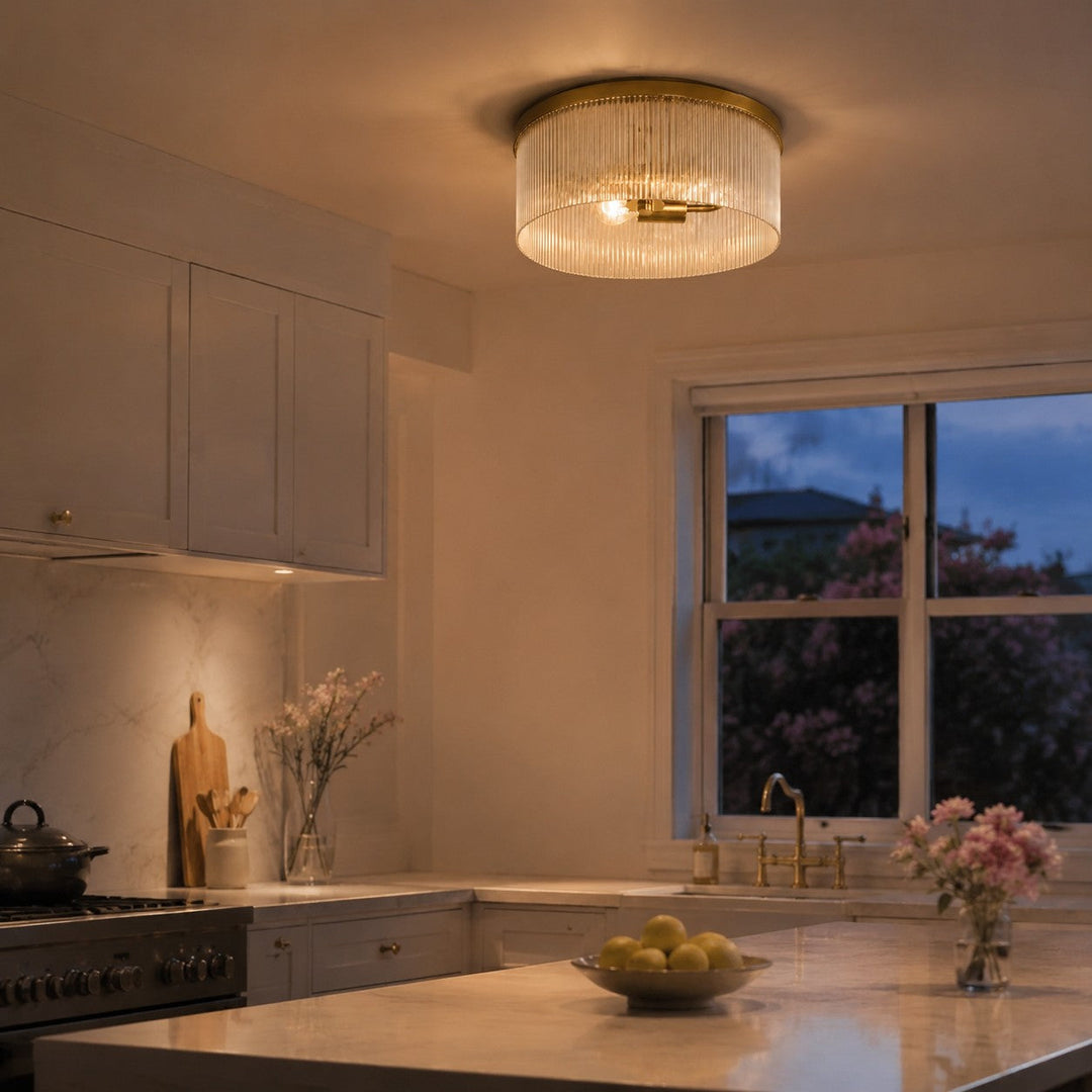 Vesper Farmhouse Round Ribbed Glass Flush Mount Ceiling Light