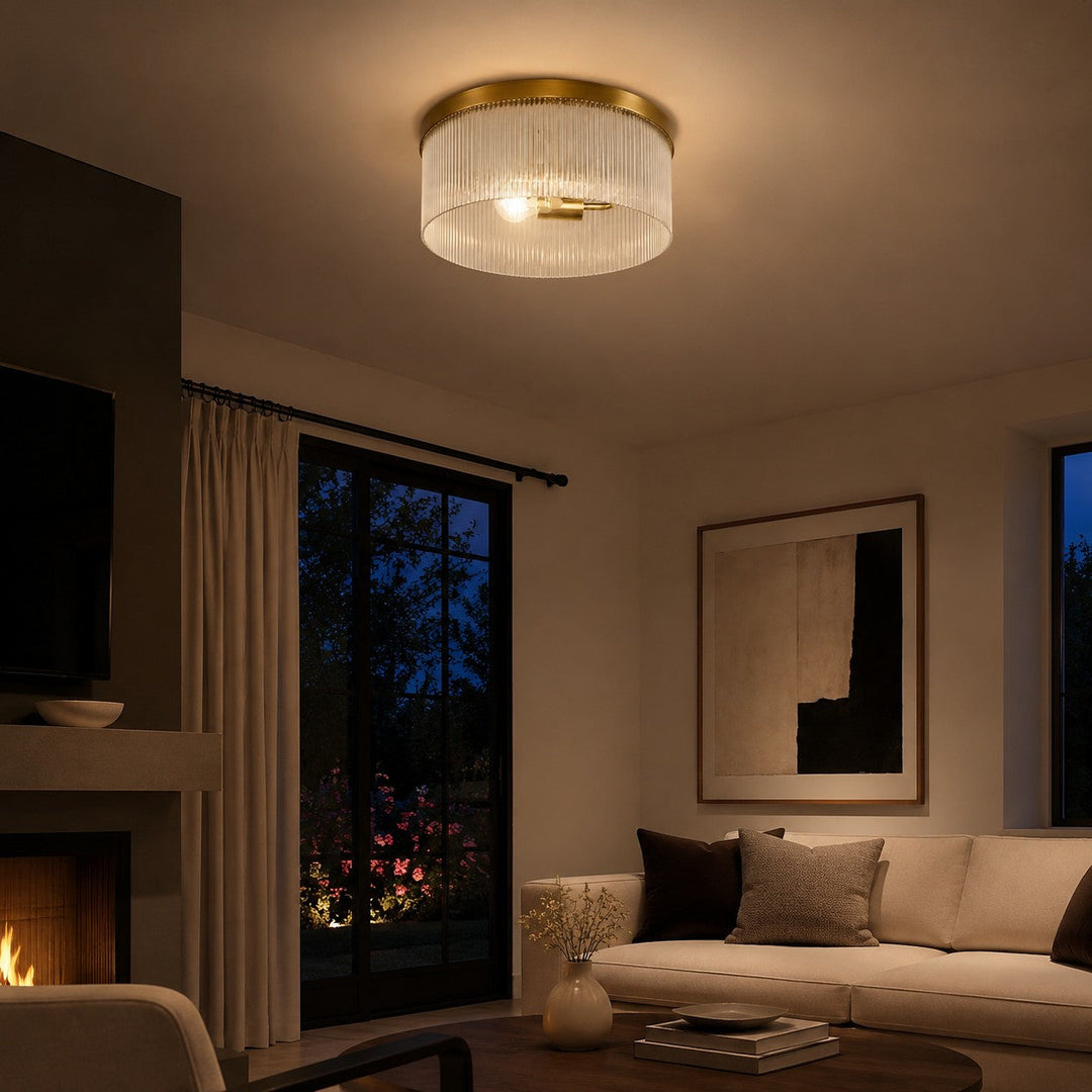 Vesper Farmhouse Round Ribbed Glass Flush Mount Ceiling Light