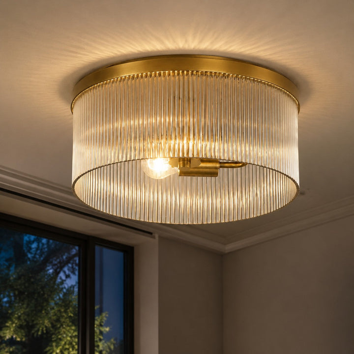 Vesper Farmhouse Round Ribbed Glass Flush Mount Ceiling Light