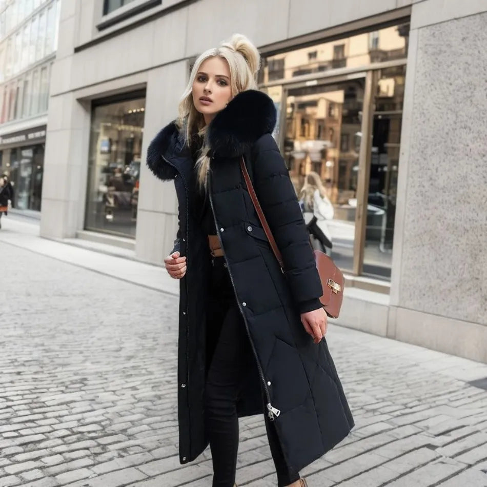 Arctic Shield Long Hooded Winter Parka with Fluffy Trim