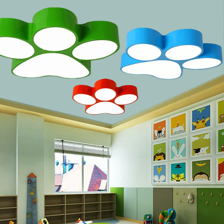 Paw Print Kids Flush Mount Ceiling Light - 18" or 23.5" LED Fixture in Red, Yellow, Blue, or Green