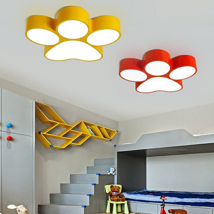 Paw Print Kids Flush Mount Ceiling Light - 18" or 23.5" LED Fixture in Red, Yellow, Blue, or Green