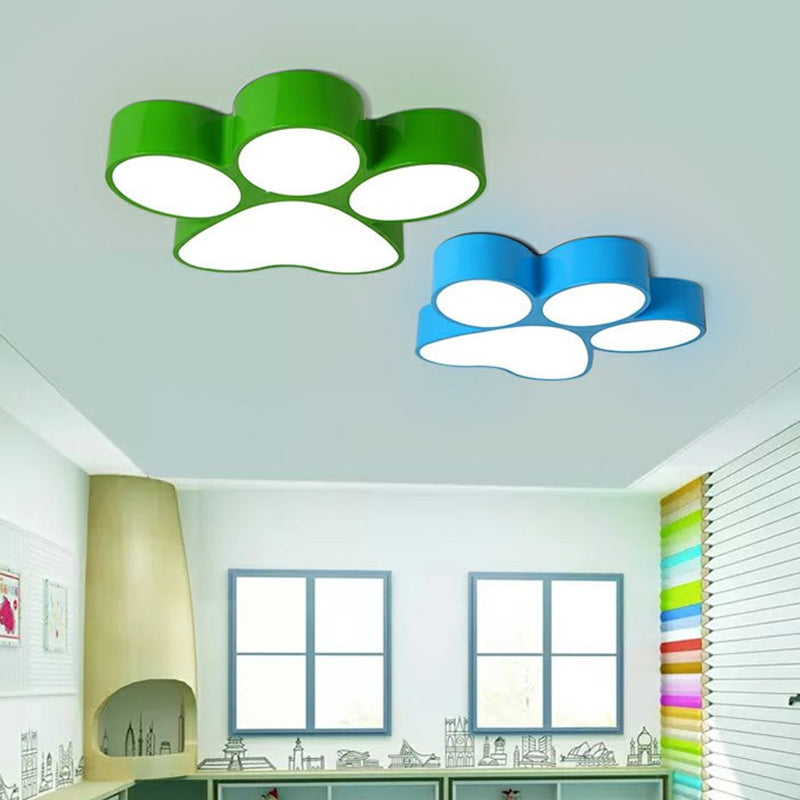 Paw Print Kids Flush Mount Ceiling Light - 18" or 23.5" LED Fixture in Red, Yellow, Blue, or Green