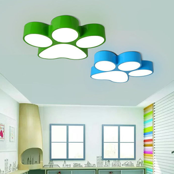 Paw Print Kids Flush Mount Ceiling Light - 18" or 23.5" LED Fixture in Red, Yellow, Blue, or Green