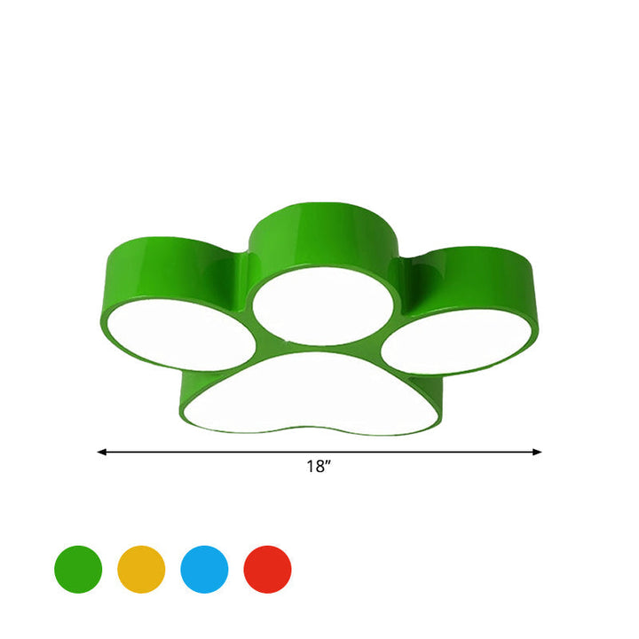 Paw Print Kids Flush Mount Ceiling Light - 18" or 23.5" LED Fixture in Red, Yellow, Blue, or Green