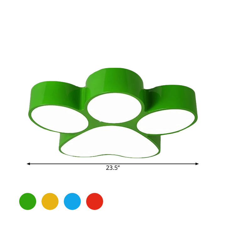Paw Print Kids Flush Mount Ceiling Light - 18" or 23.5" LED Fixture in Red, Yellow, Blue, or Green