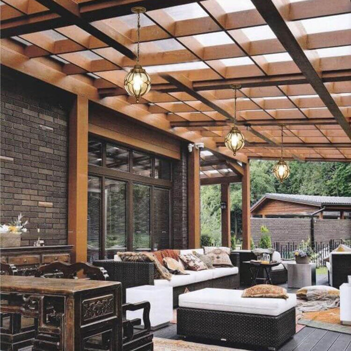 European Retro Spherical 1-Light Outdoor Waterproof Pendant Lamp