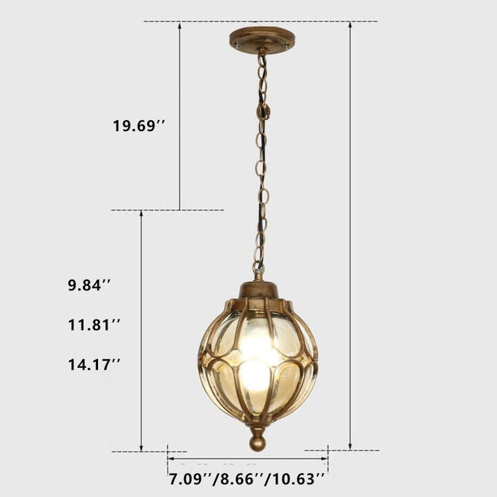 European Retro Spherical 1-Light Outdoor Waterproof Pendant Lamp