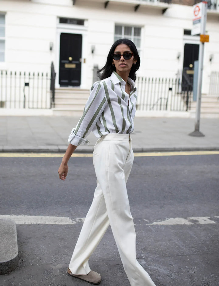 Khaki Striped Relaxed Fit Button-Up Shirt for Casual Wear
