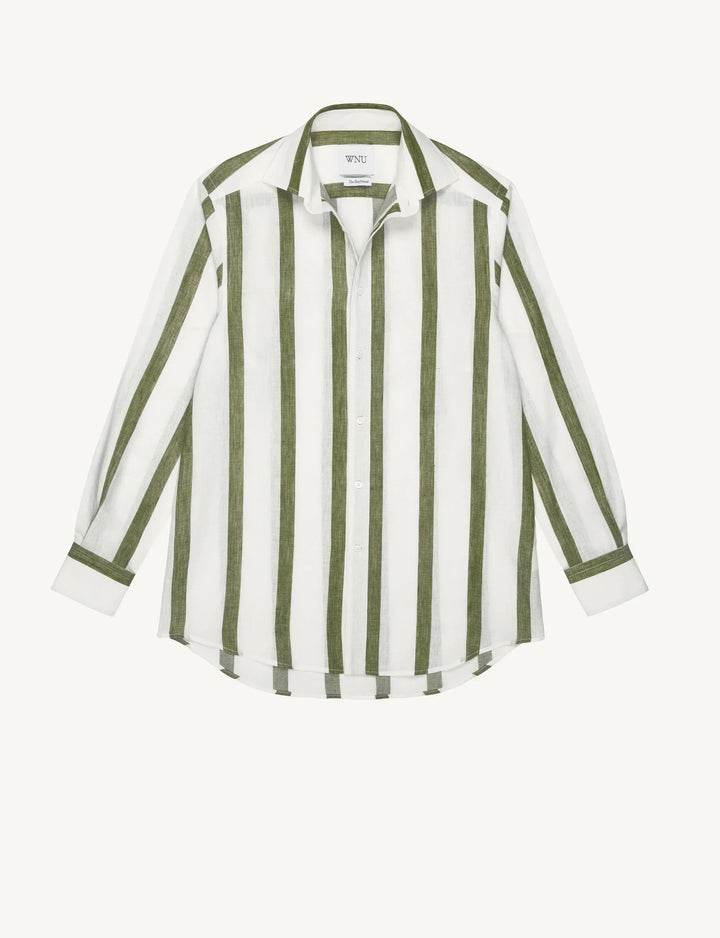 Khaki Striped Relaxed Fit Button-Up Shirt for Casual Wear