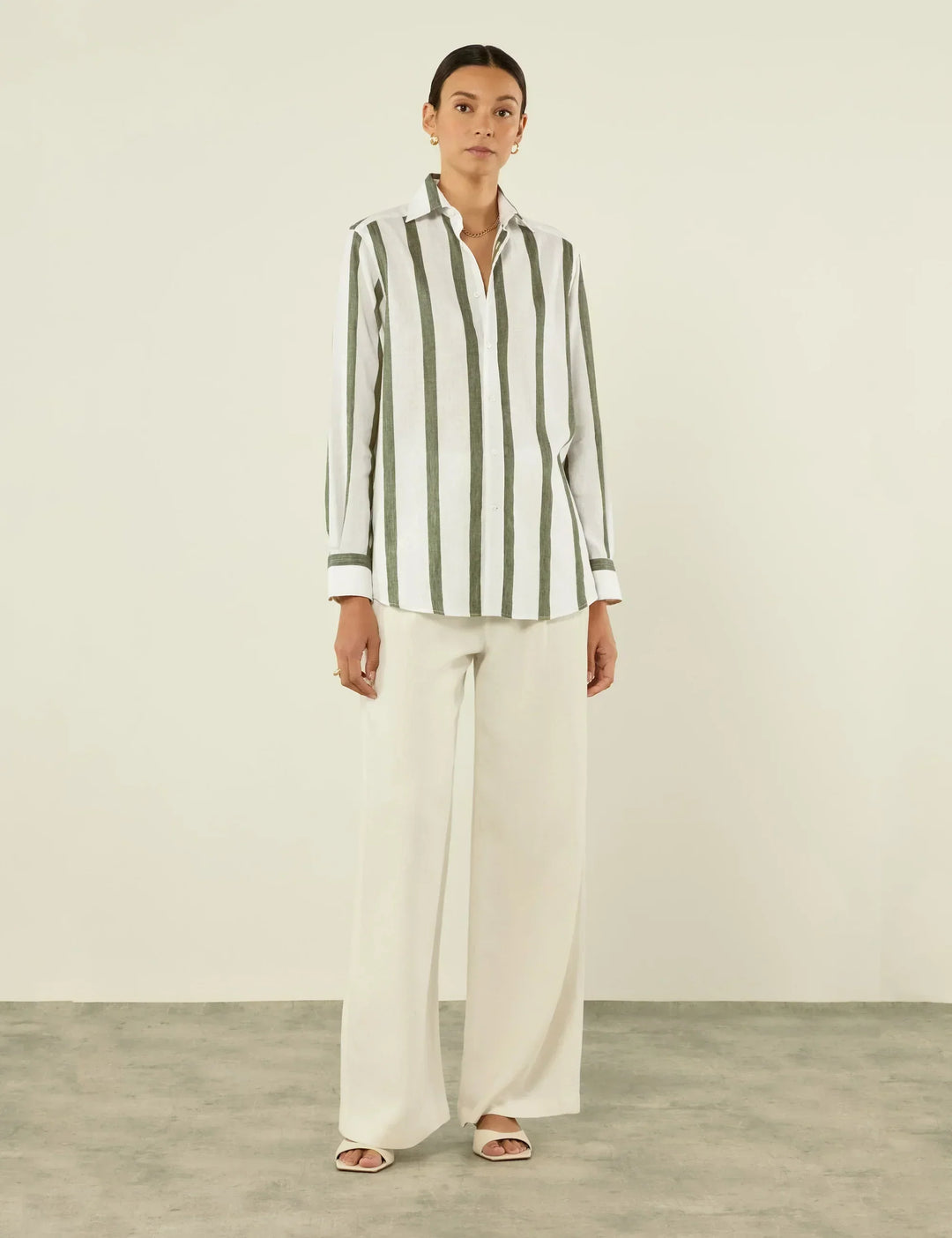 Khaki Striped Relaxed Fit Button-Up Shirt for Casual Wear