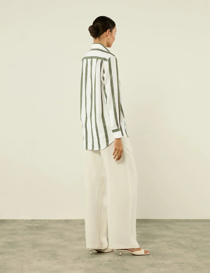 Khaki Striped Relaxed Fit Button-Up Shirt for Casual Wear