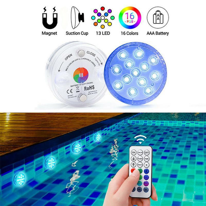 Remote Control Submersible LED Pool Light with Suction Cups - 12 Color Modes