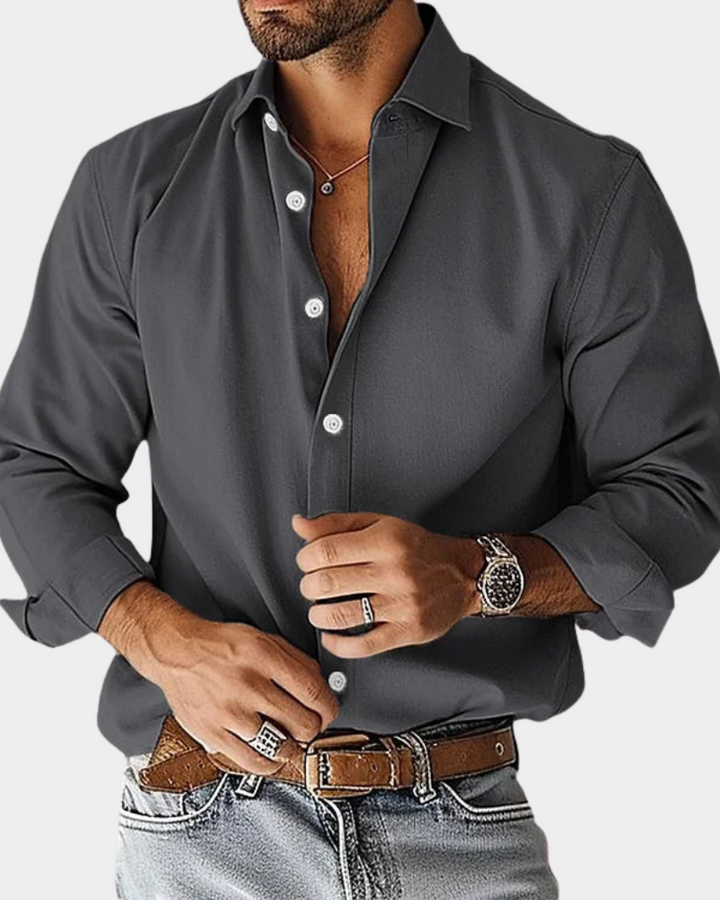 Men's Long Sleeve Shirt with Button Down Collar Slim Fit