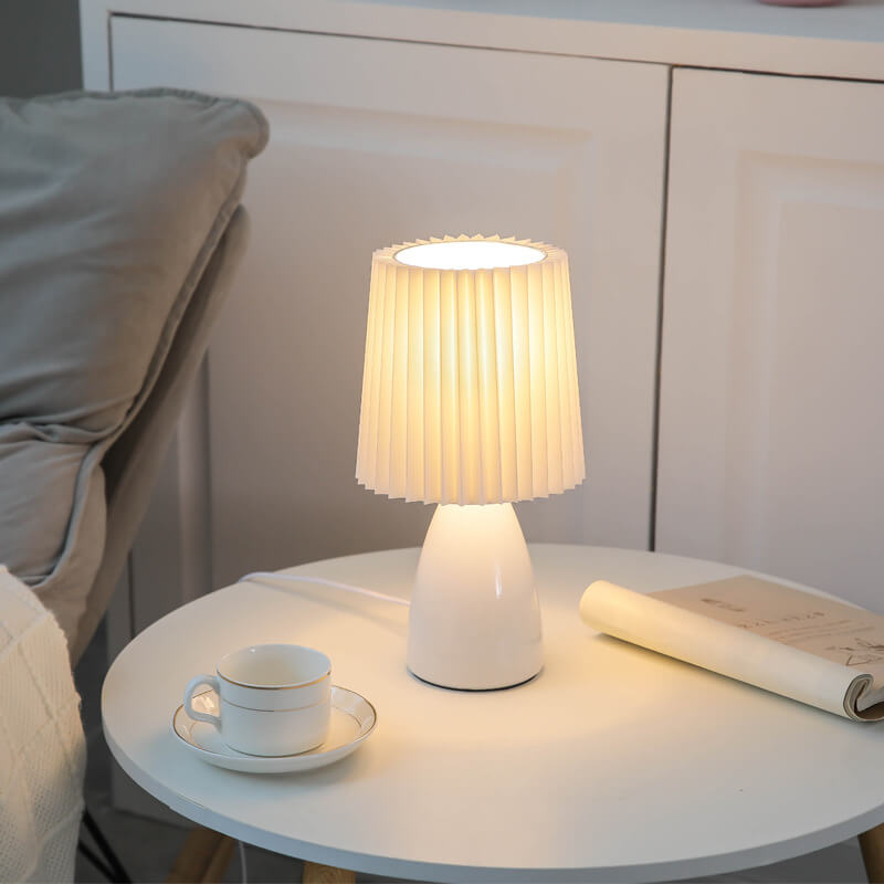 Nordisk Vintage Pleated Shade Glass Base 1-Light Table Lamp