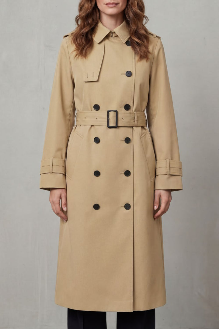 Women's Classic Double-Breasted Trench Coat in Neutral Tones