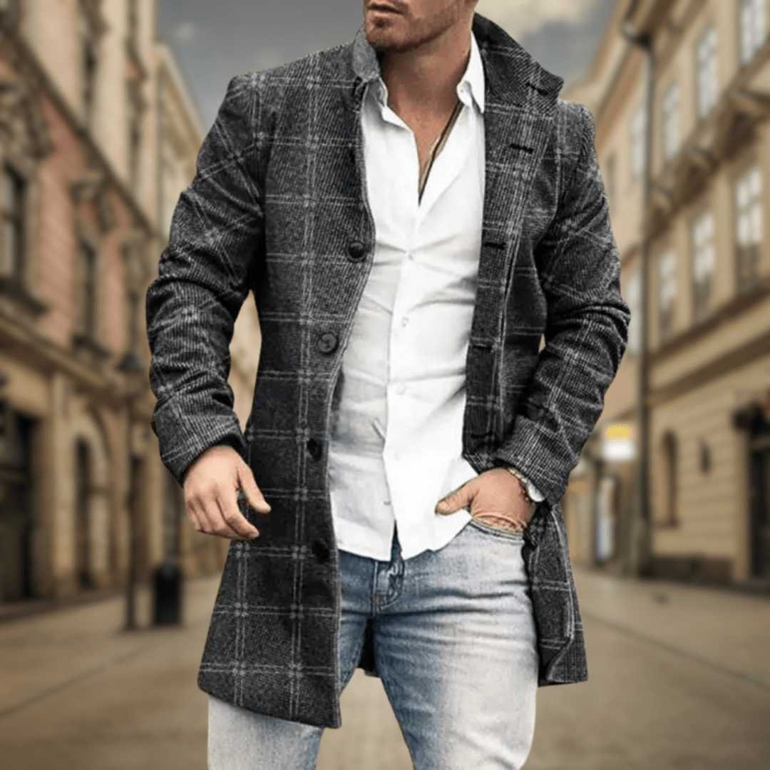 Classic Longline Button-Front Winter Coat for Men