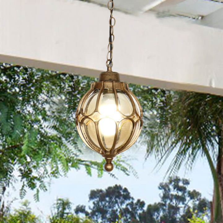 European Retro Spherical 1-Light Outdoor Waterproof Pendant Lamp