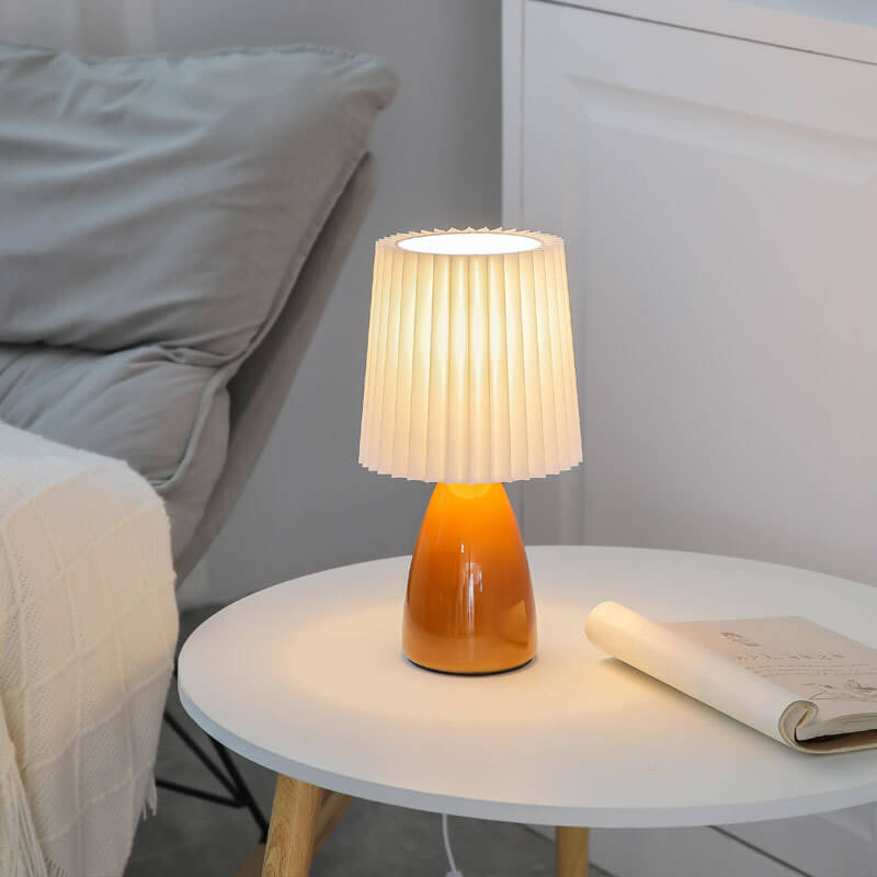 Nordisk Vintage Pleated Shade Glass Base 1-Light Table Lamp