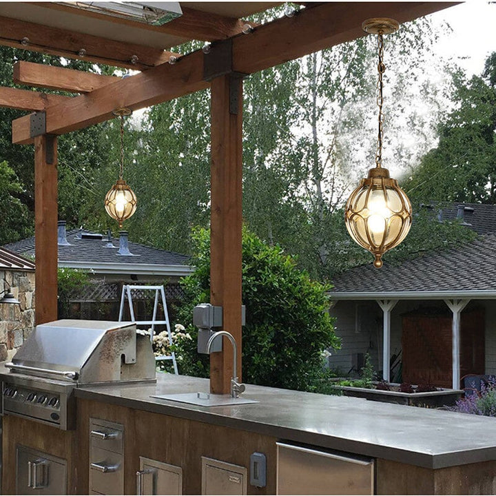 European Retro Spherical 1-Light Outdoor Waterproof Pendant Lamp