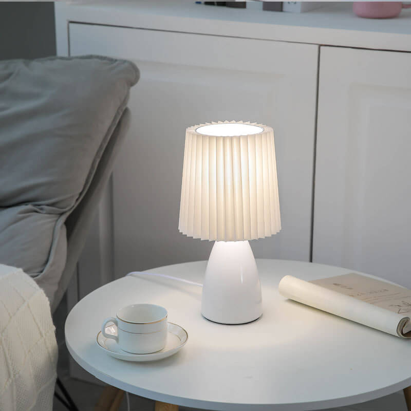Nordisk Vintage Pleated Shade Glass Base 1-Light Table Lamp