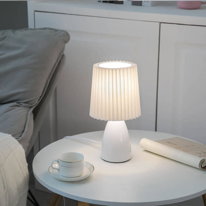 Nordisk Vintage Pleated Shade Glass Base 1-Light Table Lamp
