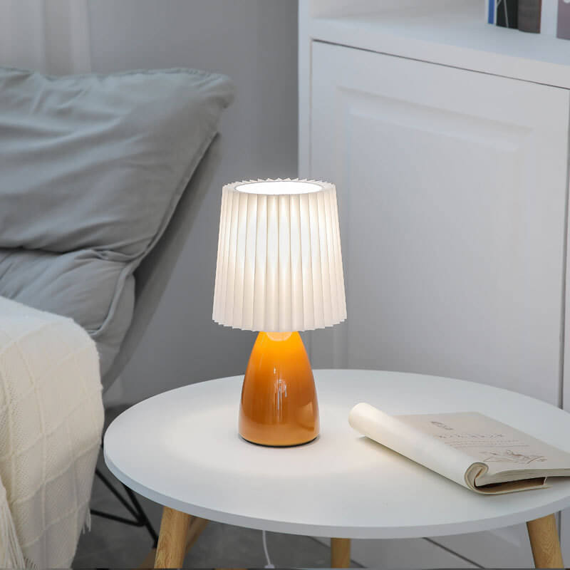 Nordisk Vintage Pleated Shade Glass Base 1-Light Table Lamp