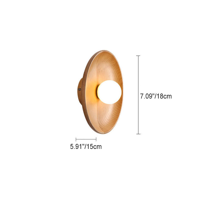 Modern Minimalist Round Disc Solid Wood 1-Light Wall Lamp