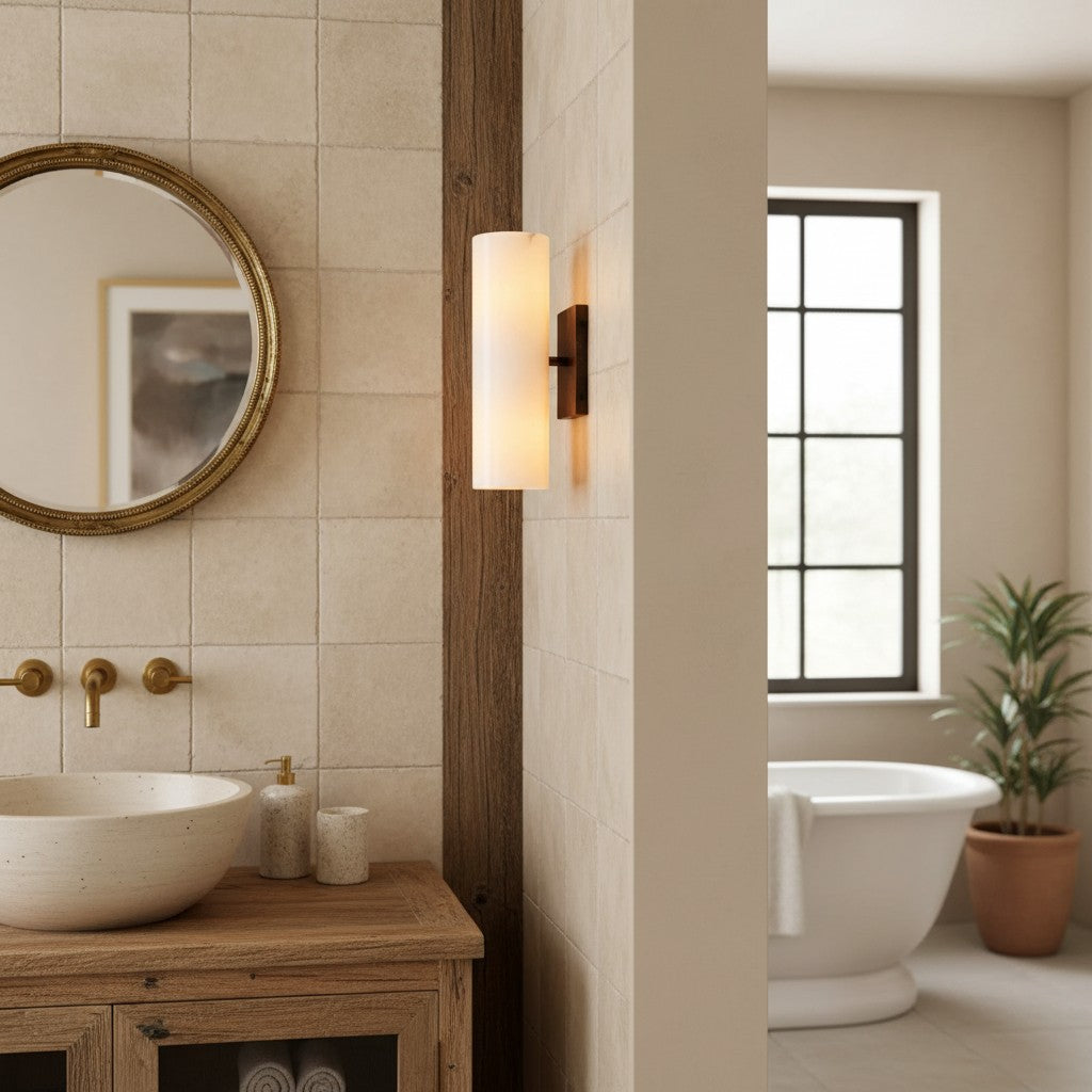 Doran Modern Elegant Alabaster Tube Sconce