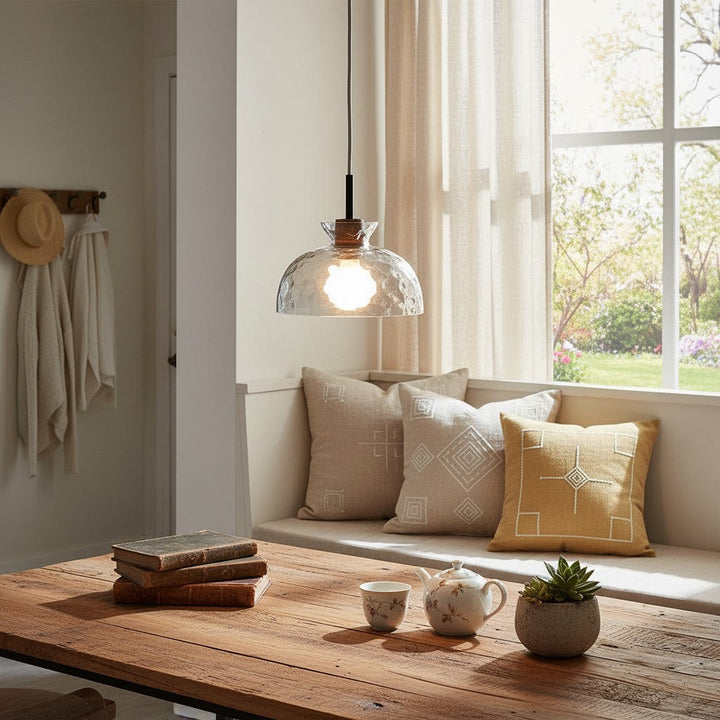 Vale Farmhouse Hammered Glass Dome Pendant Light