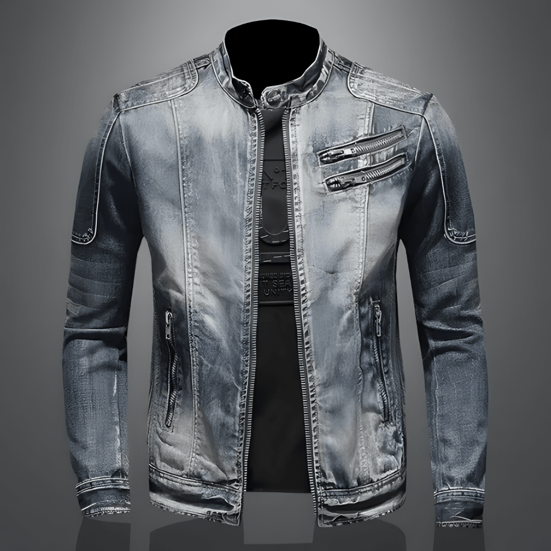 Calico | Men's Retro Denim Jacket - Vintage Washed Trucker Jean Jacket with Flap Pockets