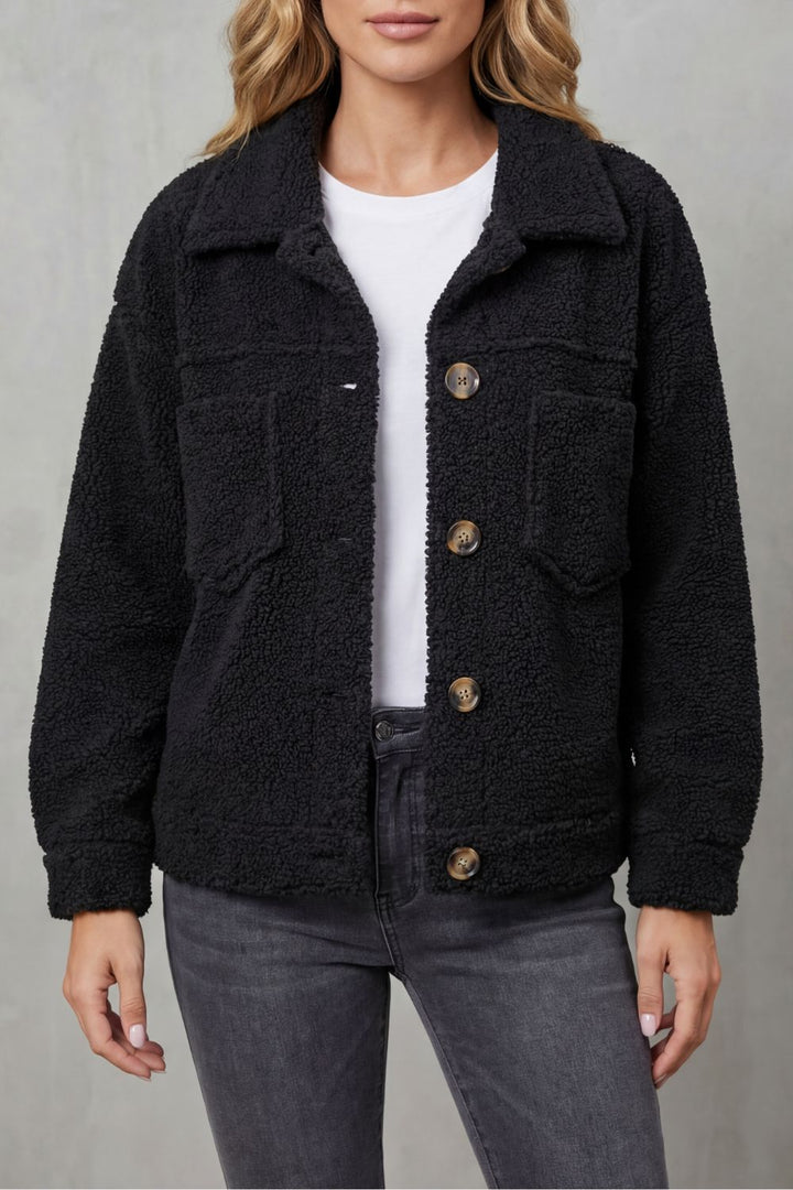 Women's Textured Fleece Button-Up Jacket – Warm & Comfortable Layering Piece