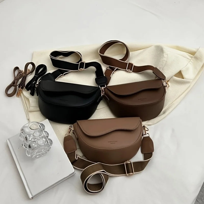Cleo – Saddle Crossbody Shoulder Bag, Wide Strap