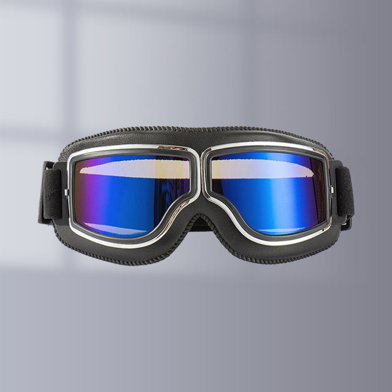 Classic Leather Aviator Goggles - Vintage Motorcycle Style with UV Protection