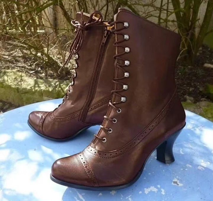 Premium Leather Lace-Up Platform Boots with Pointed Toe