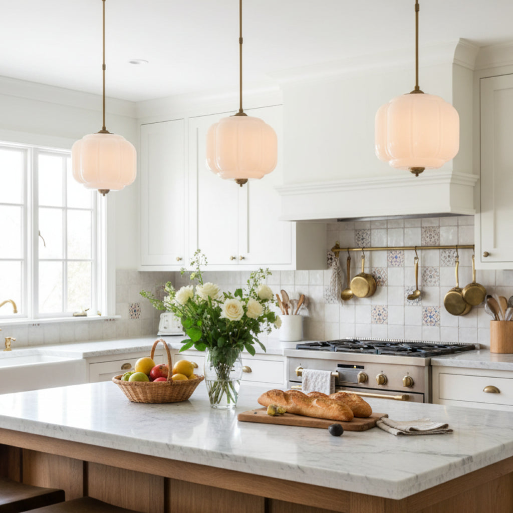 Lumi Vintage Milk Glass Oiled Brass Eloise Pendant Light