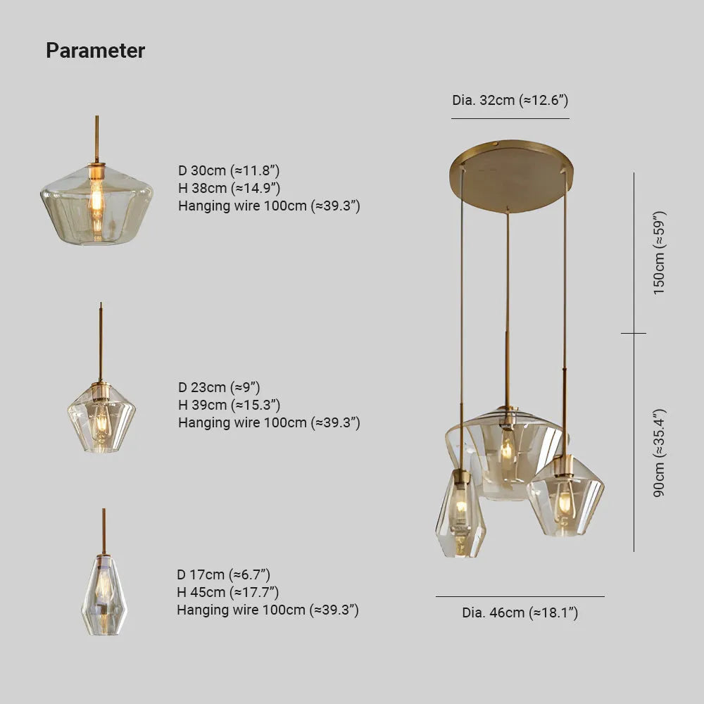 June Pendant Lamp Glass, Clear/Amber Diamond Shape