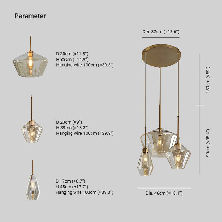 June Pendant Lamp Glass, Clear/Amber Diamond Shape